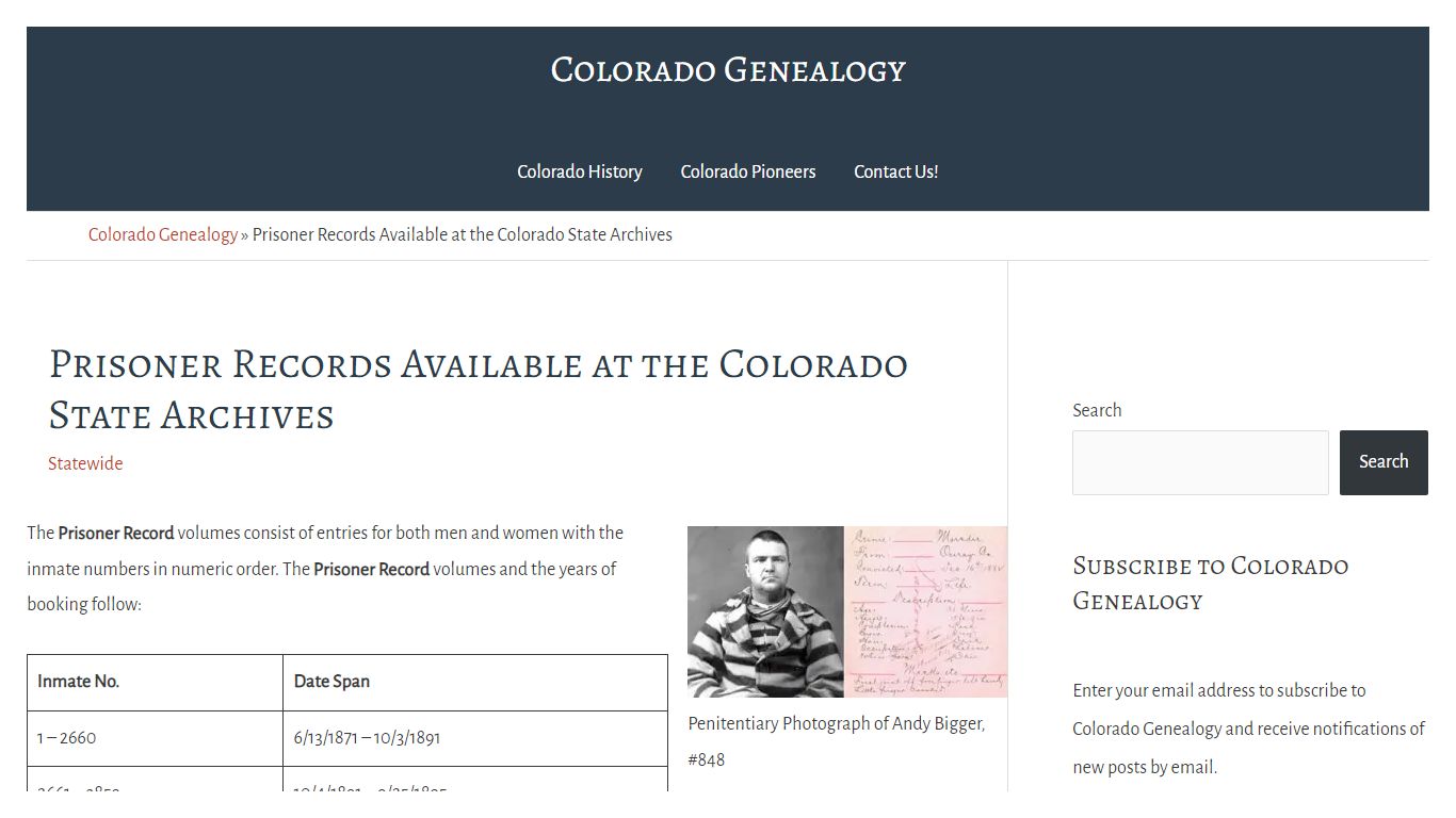 Prisoner Records Available at the Colorado State Archives